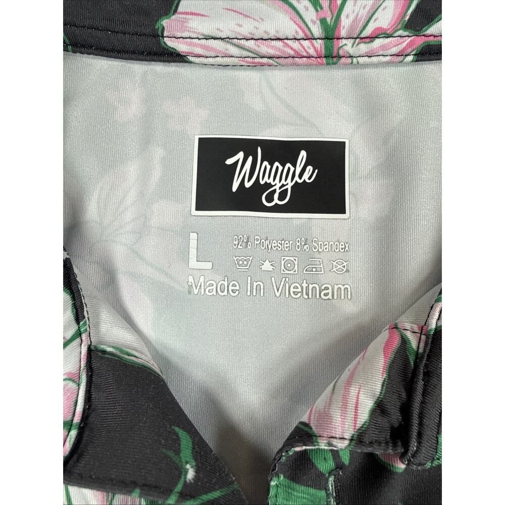 Waggle Golf Polo Shirt Large Black Floral White Lily Azalea Patron Performance - Picture 7 of 10